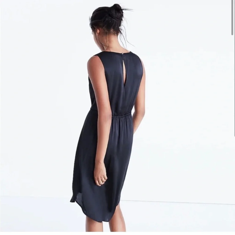 NWT Madewell nightout black silk satin midi dress v neck elastic waist 0 - Picture 2 of 11